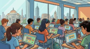 Estudiantes en CDMX realizando el simulador del examen ECOEMS 2026 para ingreso a bachillerato UNAM e IPN.