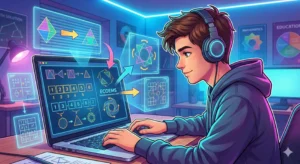 Estudiante de 15 años practicando sucesiones, series numéricas y figuras de habilidad matemática en el simulador ECOEMS online.